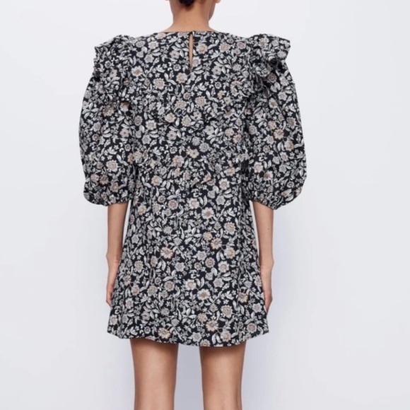 ZARA Black White Printed Floral Ruffle Mini Dress Size Small - Picture 16 of 16